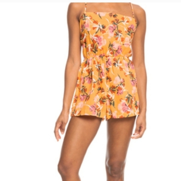 Roxy on way love shorts romper Vibrant peach Floral chamois juniors xl - Picture 6 of 7